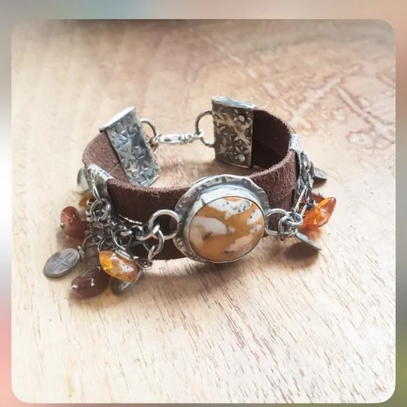 Brown Leather and 925 Silver Charm Bracelet - Picture 3 of 3